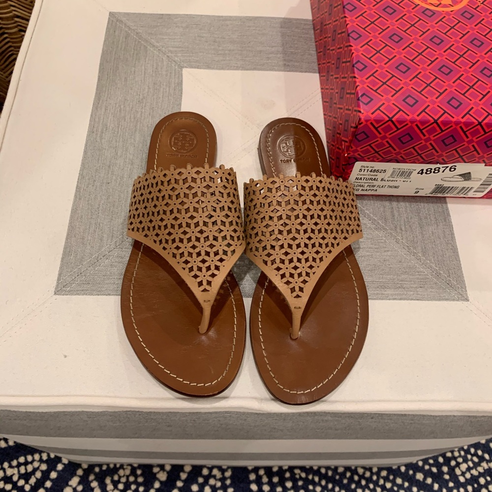 Tory Burch Floral Perforated Flat Thong Sandal